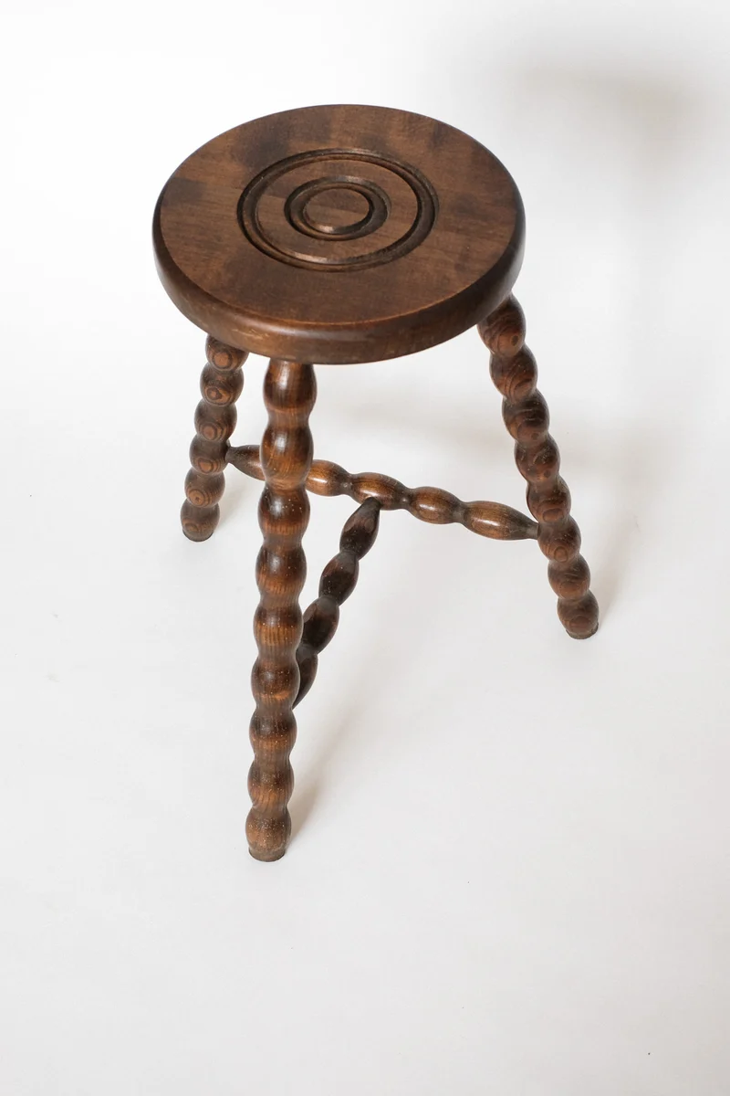Charming Vintage French Bobbin Leg Wooden Stool