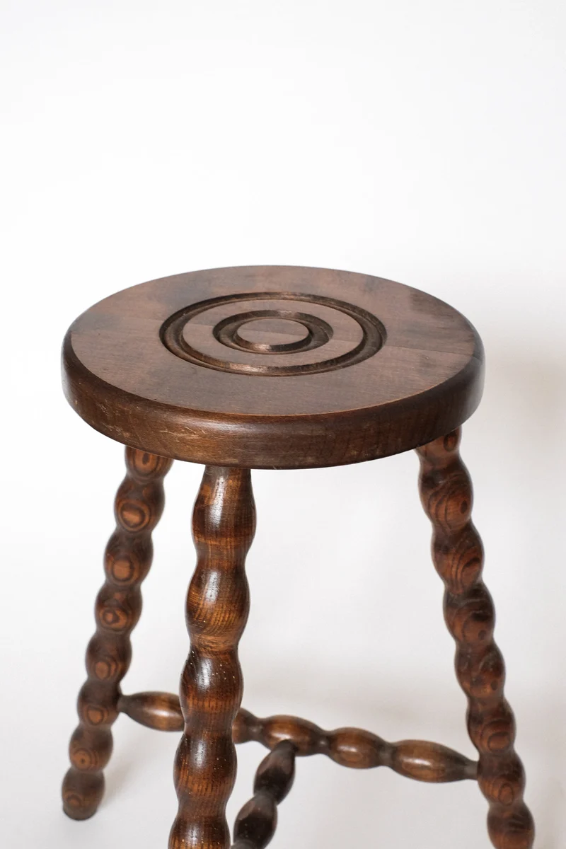 Charming Vintage French Bobbin Leg Wooden Stool