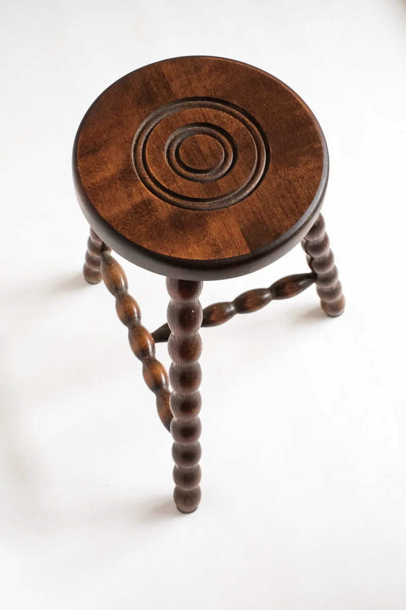 Charming Vintage French Bobbin Leg Wooden Stool