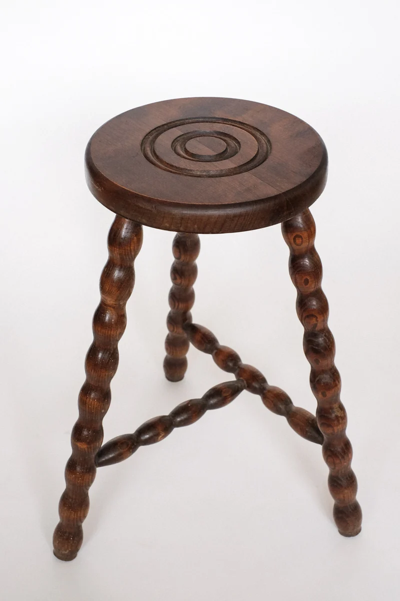 Charming Vintage French Bobbin Leg Wooden Stool