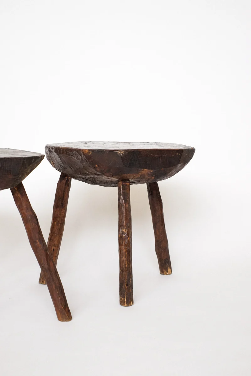 Pair of Vintage Wooden Tripod Stools