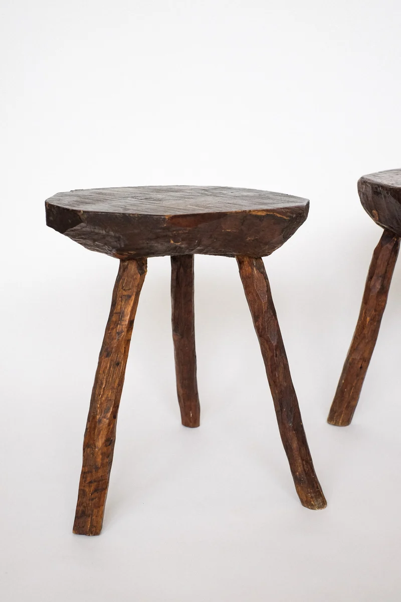 Pair of Vintage Wooden Tripod Stools