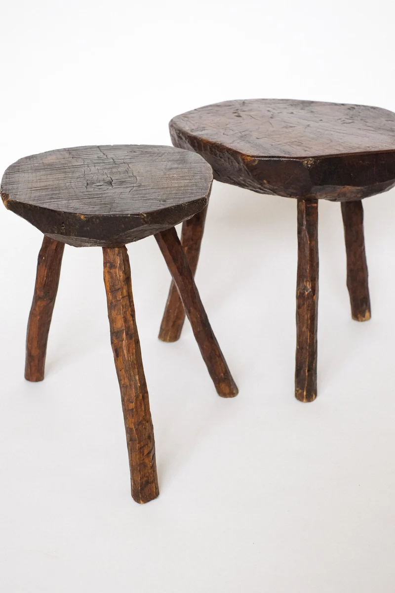 Pair of Vintage Wooden Tripod Stools