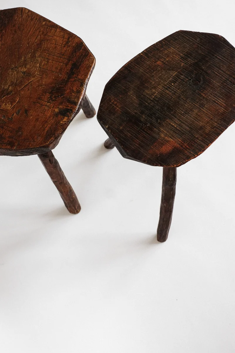 Pair of Vintage Wooden Tripod Stools