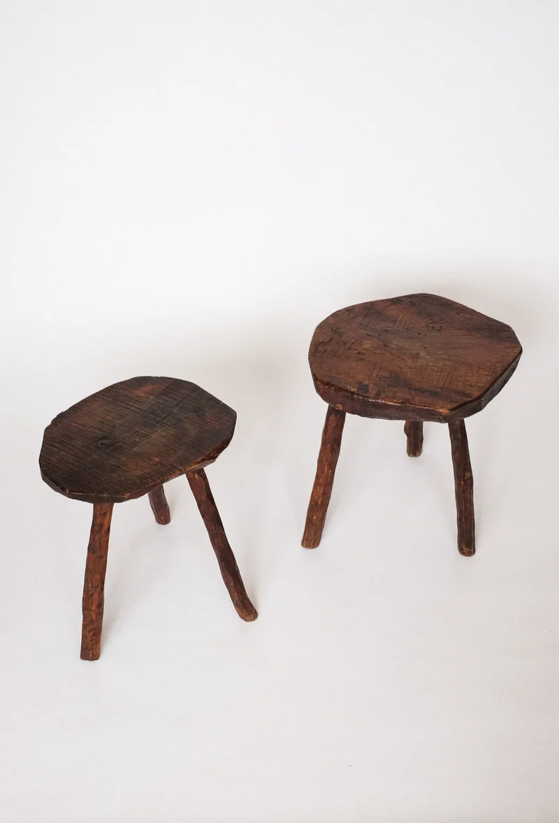 Pair of Vintage Wooden Tripod Stools