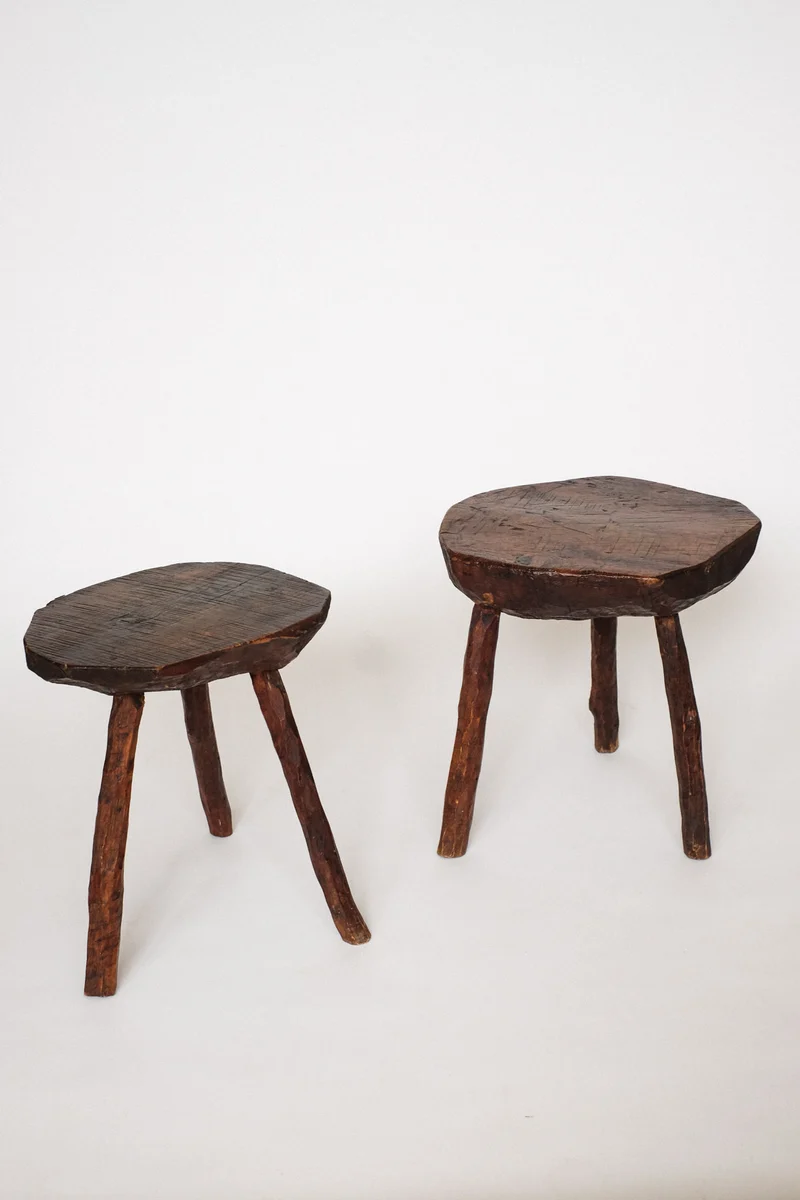 Pair of Vintage Wooden Tripod Stools