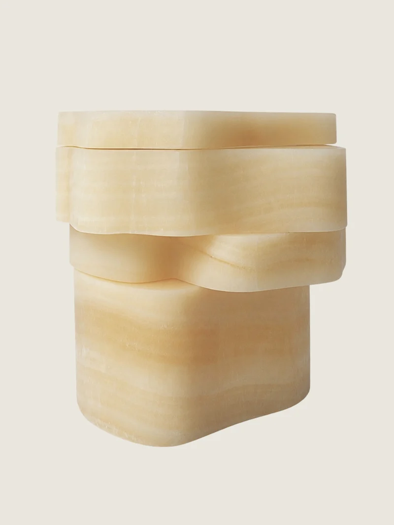 White Moth Nightstand / Side Table in White Onyx Marble