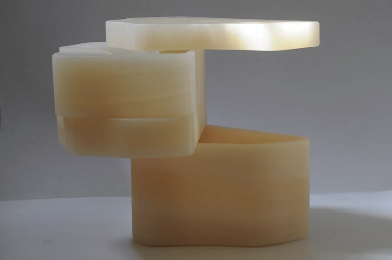 White Moth Nightstand / Side Table in White Onyx Marble