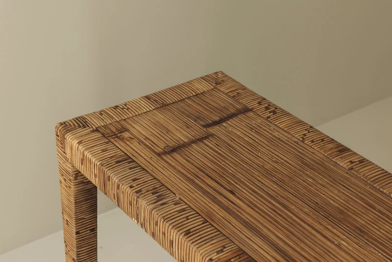 Exceptional French Rattan Wrapped Console Table, 1970s