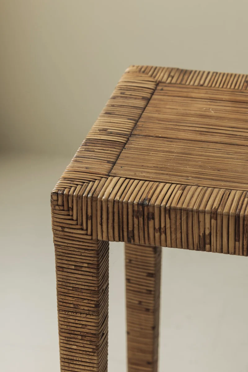 Exceptional French Rattan Wrapped Console Table, 1970s