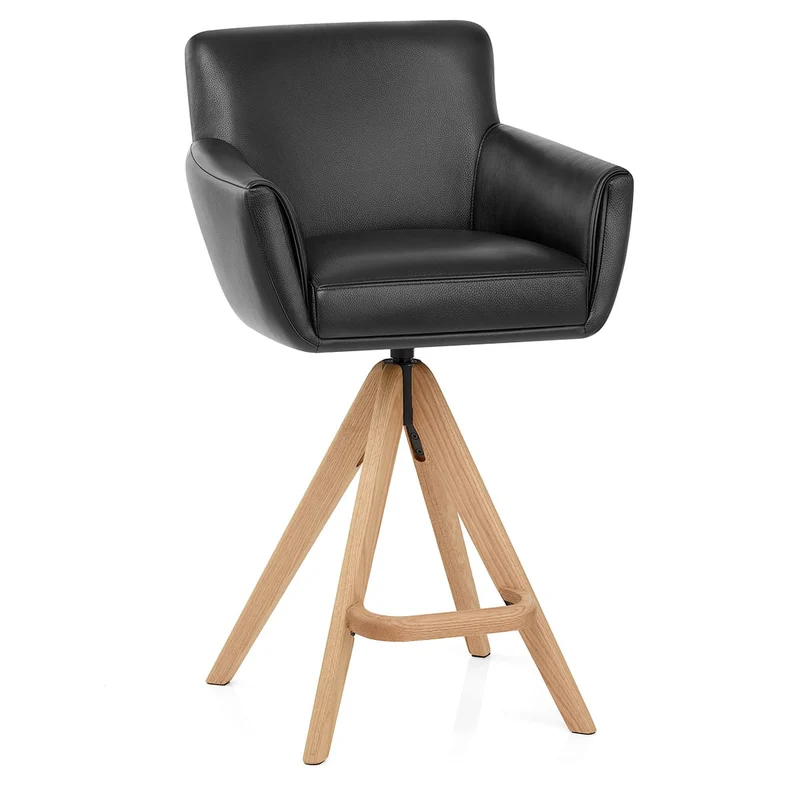 Tabouret Cuir Véritable Bois - Rome Noir