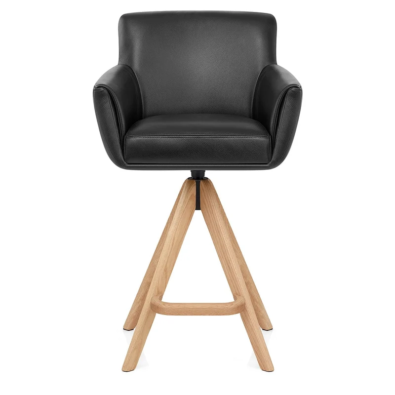 Tabouret Cuir Véritable Bois - Rome Noir