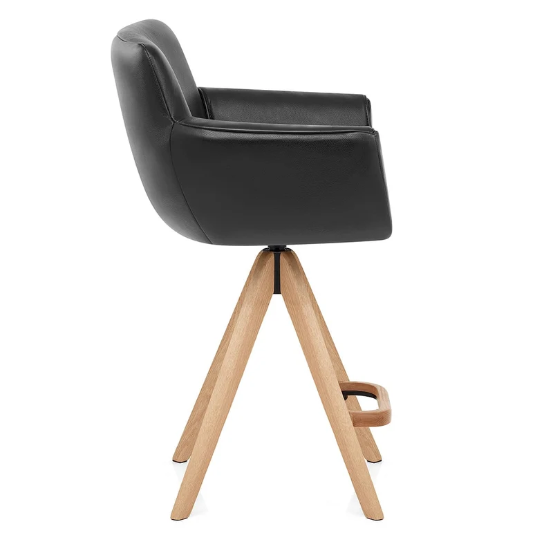 Tabouret Cuir Véritable Bois - Rome Noir