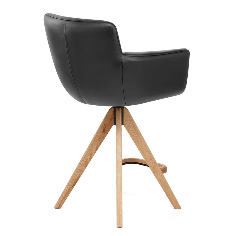 Tabouret Cuir Véritable Bois - Rome Noir