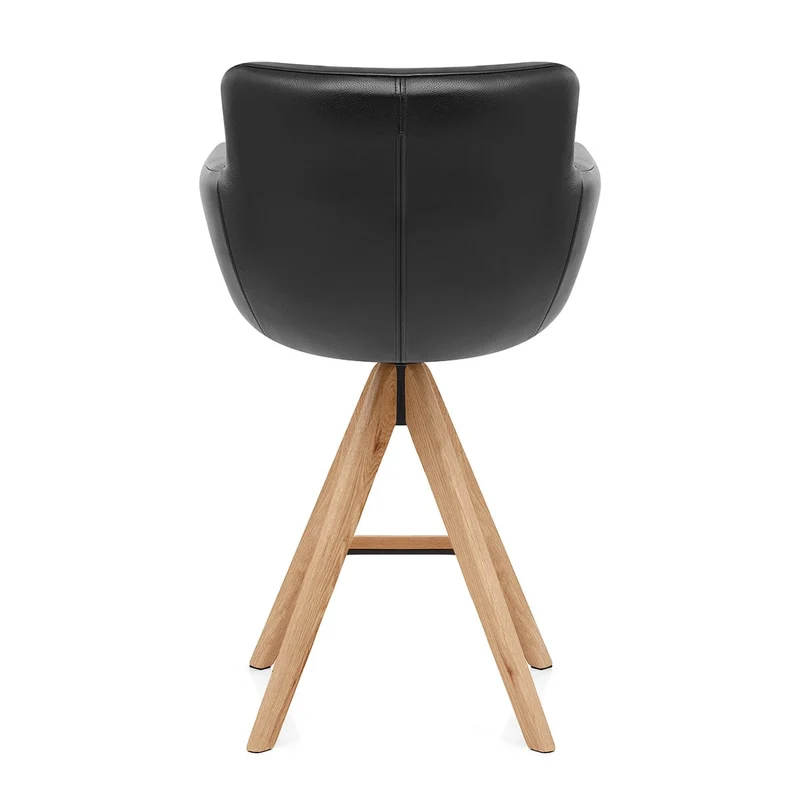 Tabouret Cuir Véritable Bois - Rome Noir