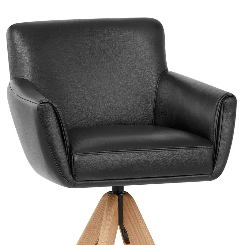 Tabouret Cuir Véritable Bois - Rome Noir