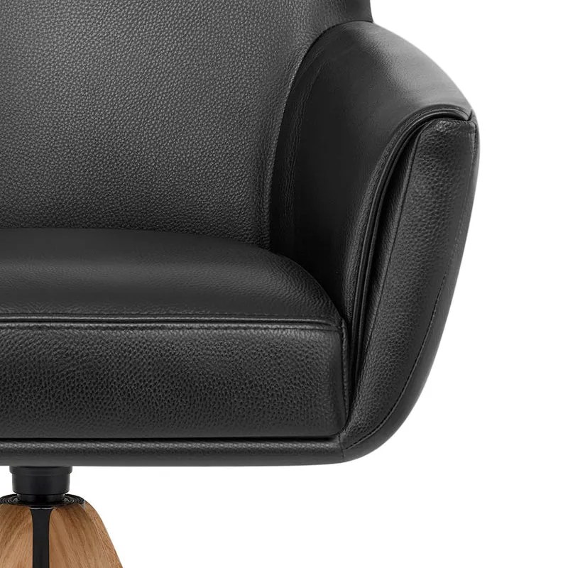 Tabouret Cuir Véritable Bois - Rome Noir