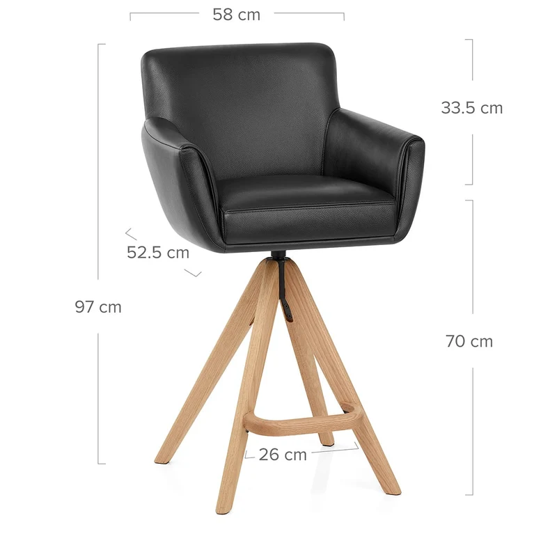 Tabouret Cuir Véritable Bois - Rome Noir