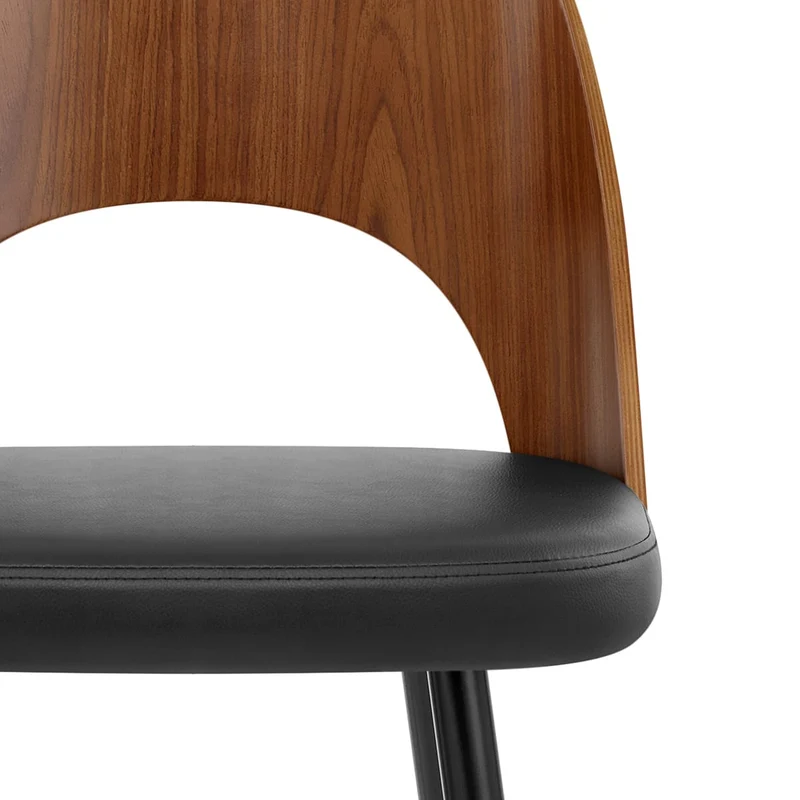 Tabouret Noyer et Faux Cuir - Leo Noir