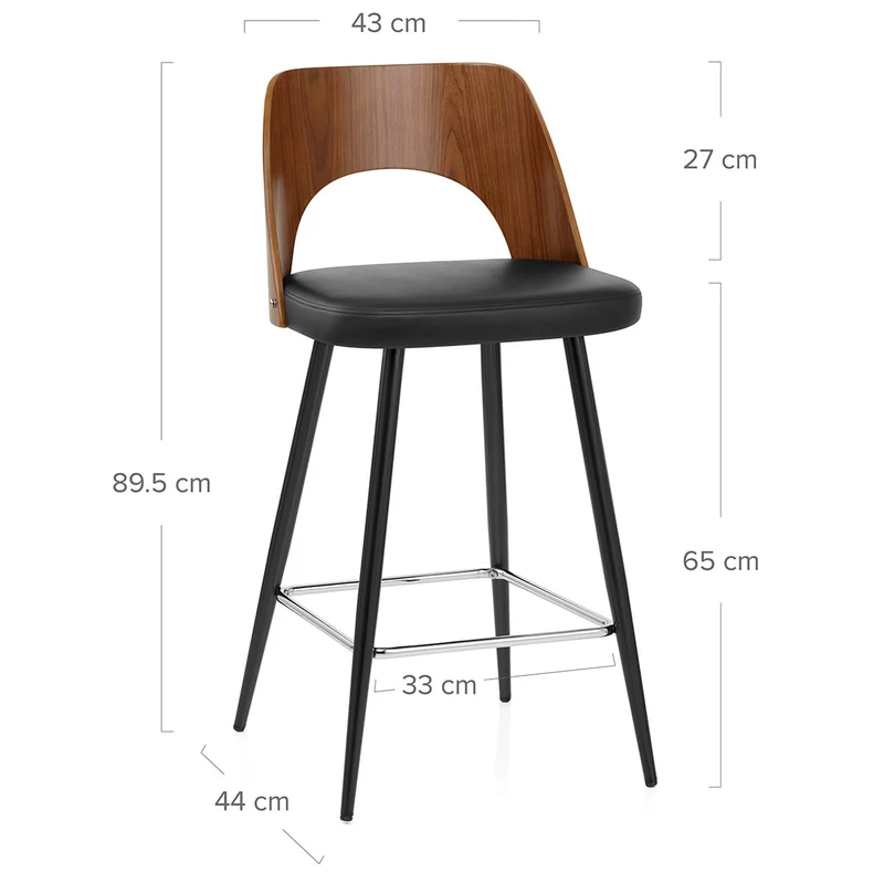 Tabouret Noyer et Faux Cuir - Leo Noir