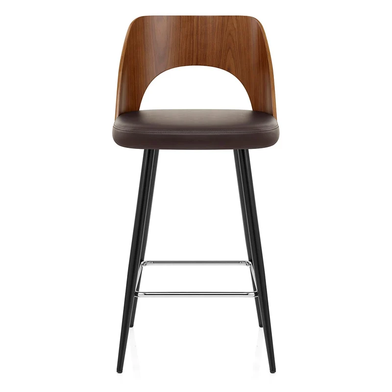 Tabouret Noyer et Faux Cuir - Leo Marron