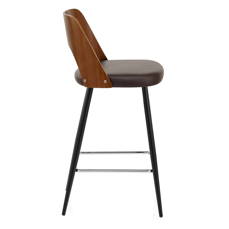 Tabouret Noyer et Faux Cuir - Leo Marron