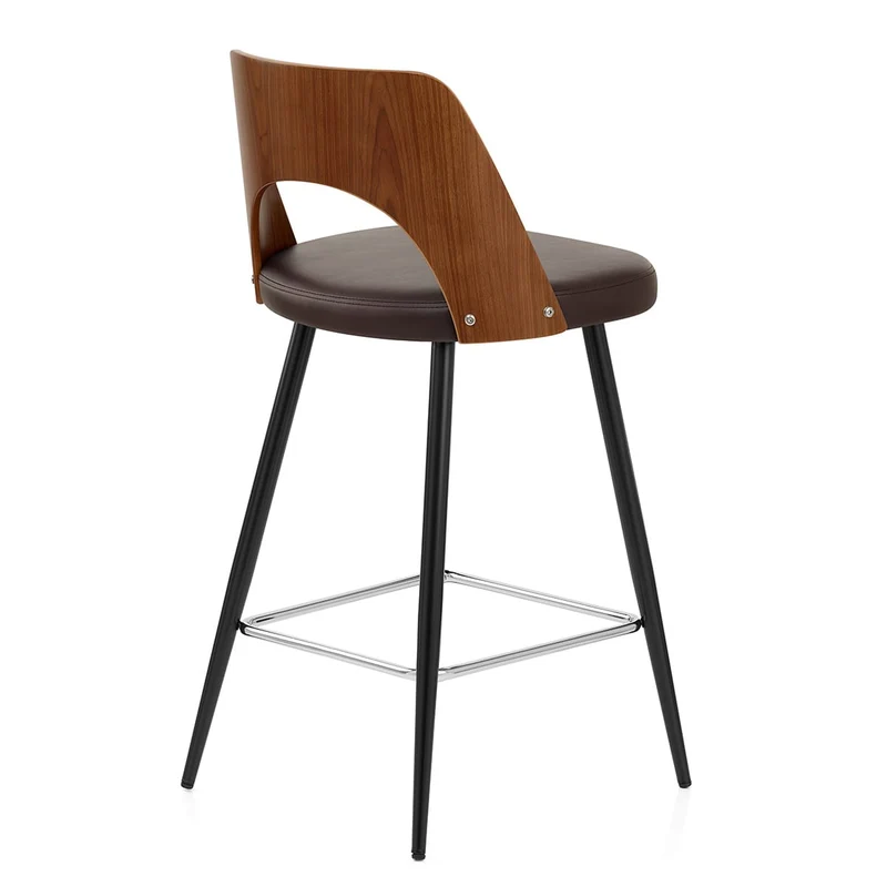 Tabouret Noyer et Faux Cuir - Leo Marron