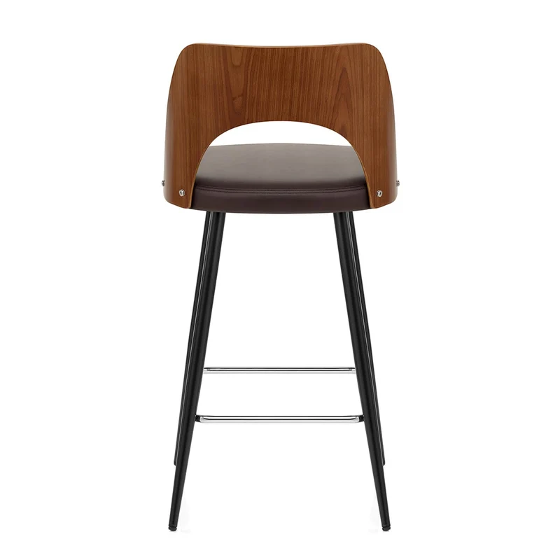 Tabouret Noyer et Faux Cuir - Leo Marron