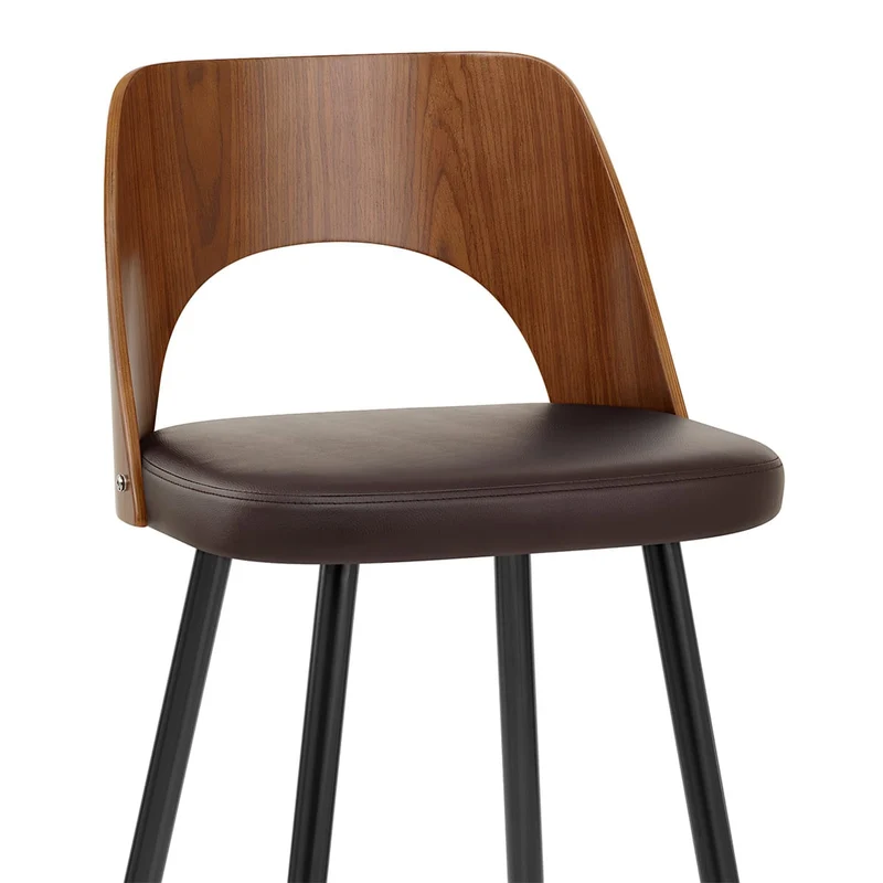 Tabouret Noyer et Faux Cuir - Leo Marron