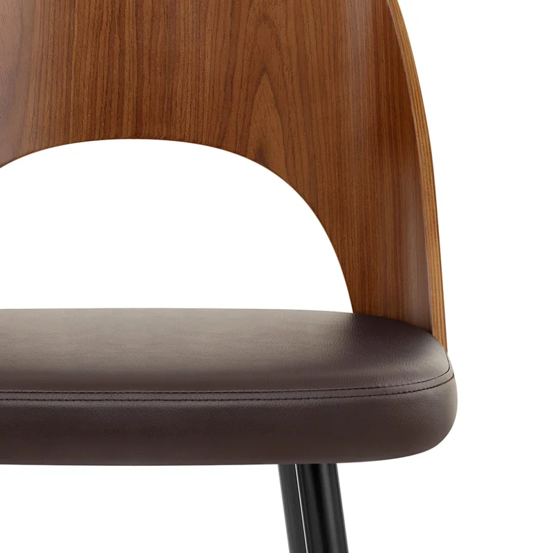 Tabouret Noyer et Faux Cuir - Leo Marron