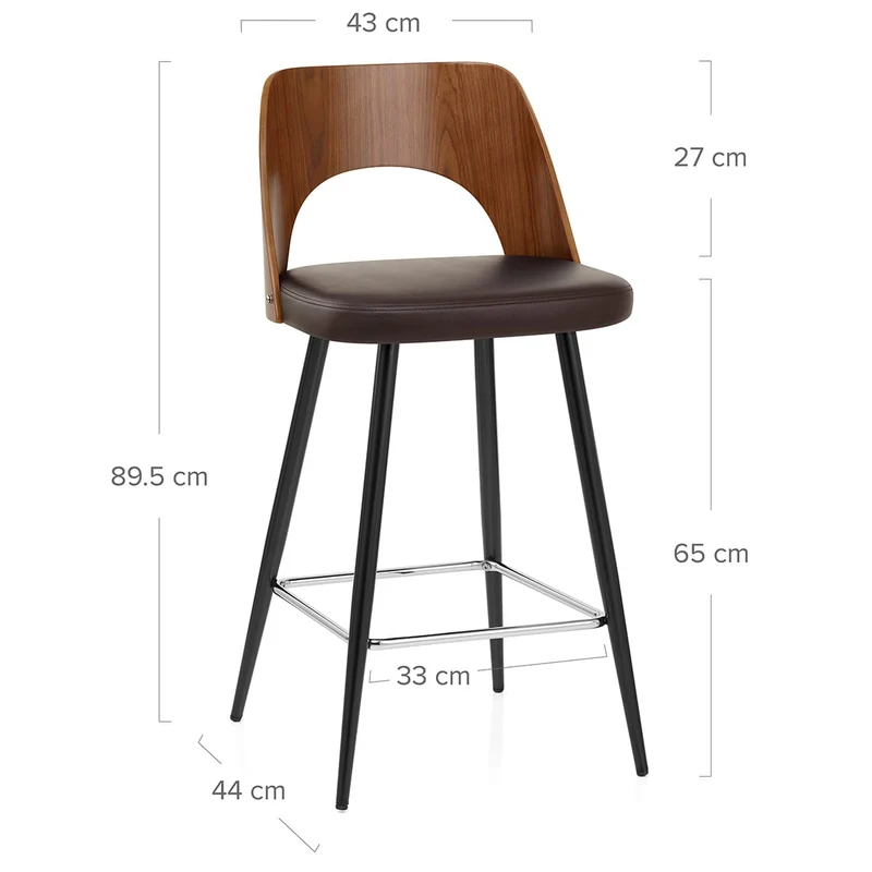 Tabouret Noyer et Faux Cuir - Leo Marron