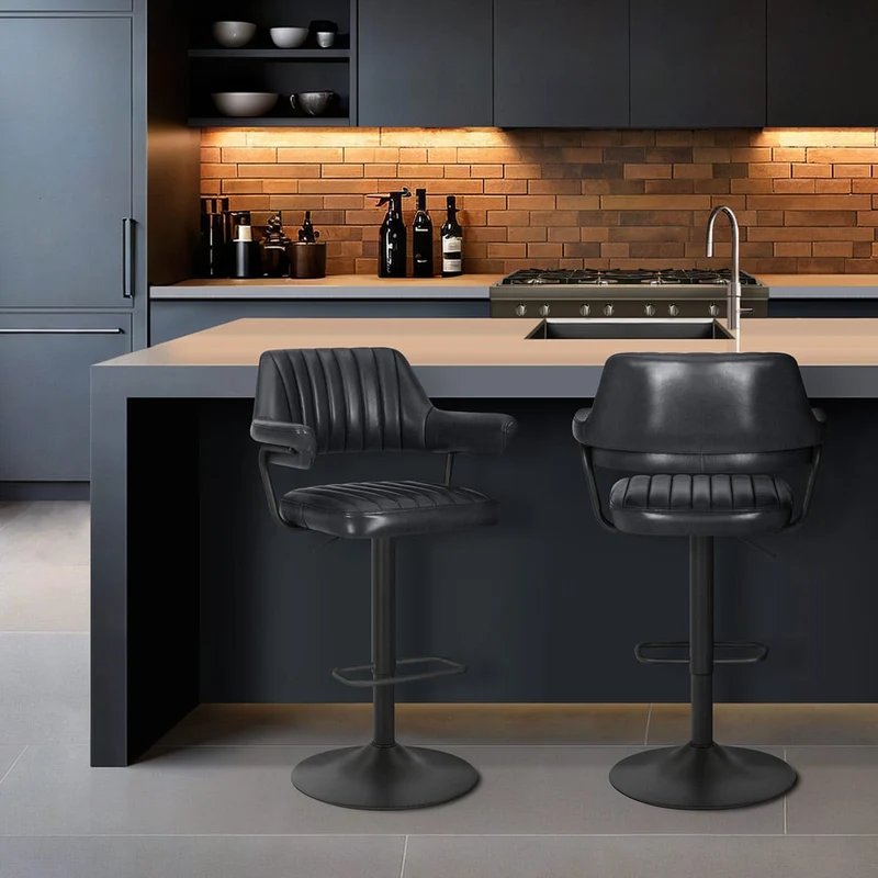 Tabouret de bar Cuir Véritable - Scout Gris Foncé