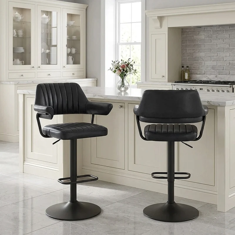 Tabouret de bar Cuir Véritable - Scout Gris Foncé
