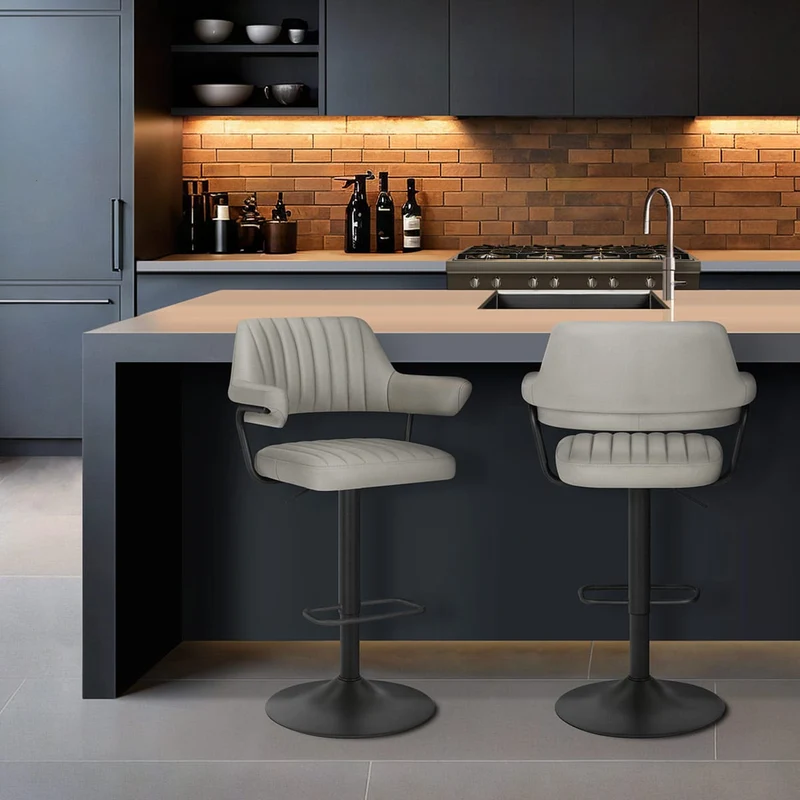 Tabouret de bar Cuir Véritable - Scout Gris