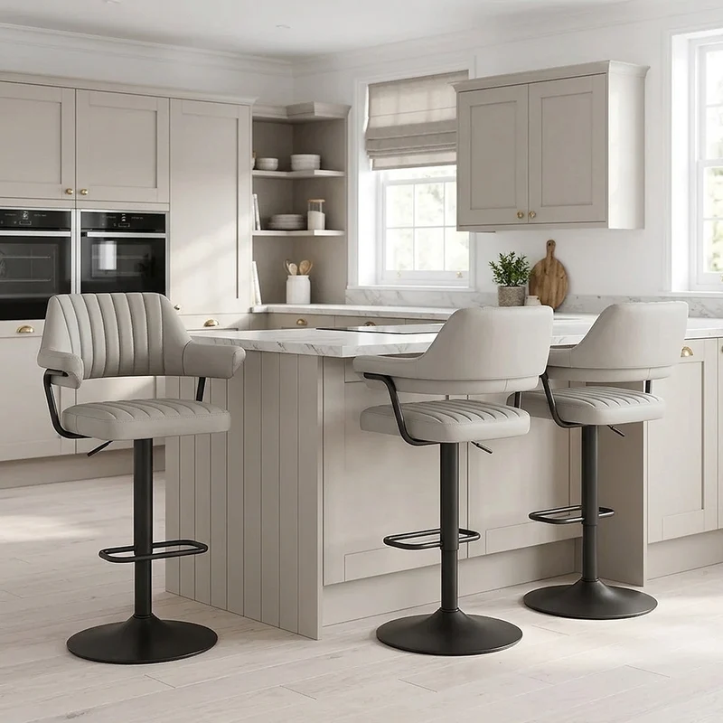 Tabouret de bar Cuir Véritable - Scout Gris