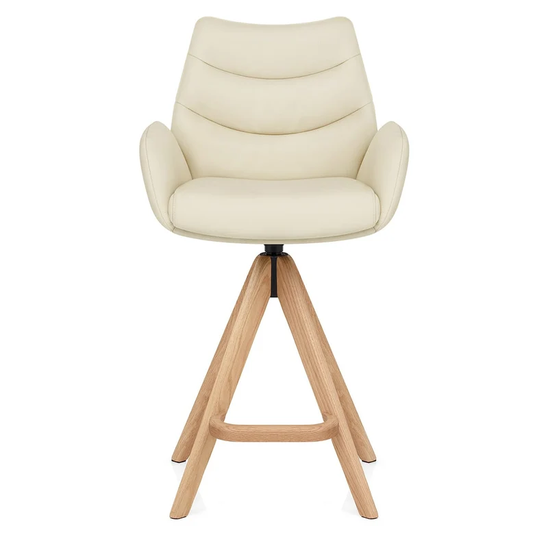 Chaise de Bar Bois Cuir Véritable - Madrid Crème