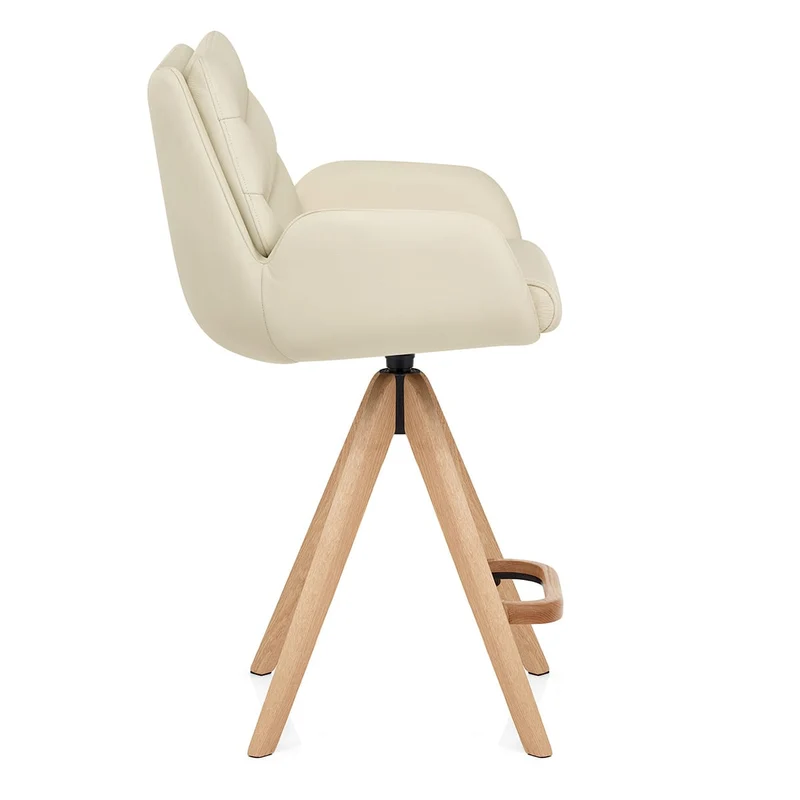 Chaise de Bar Bois Cuir Véritable - Madrid Crème