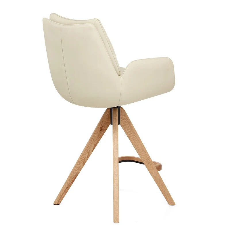 Chaise de Bar Bois Cuir Véritable - Madrid Crème