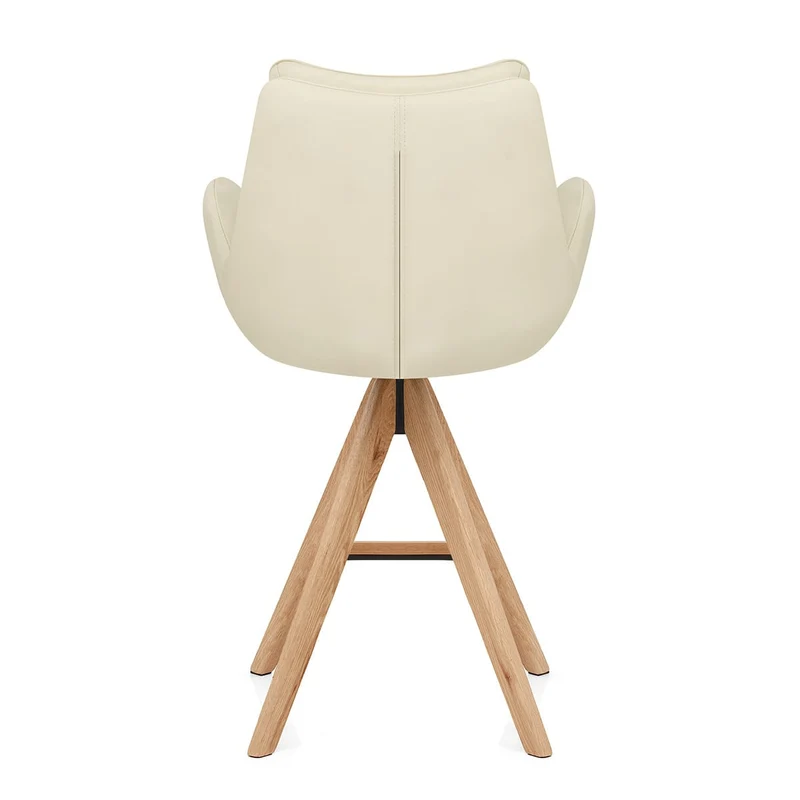 Chaise de Bar Bois Cuir Véritable - Madrid Crème