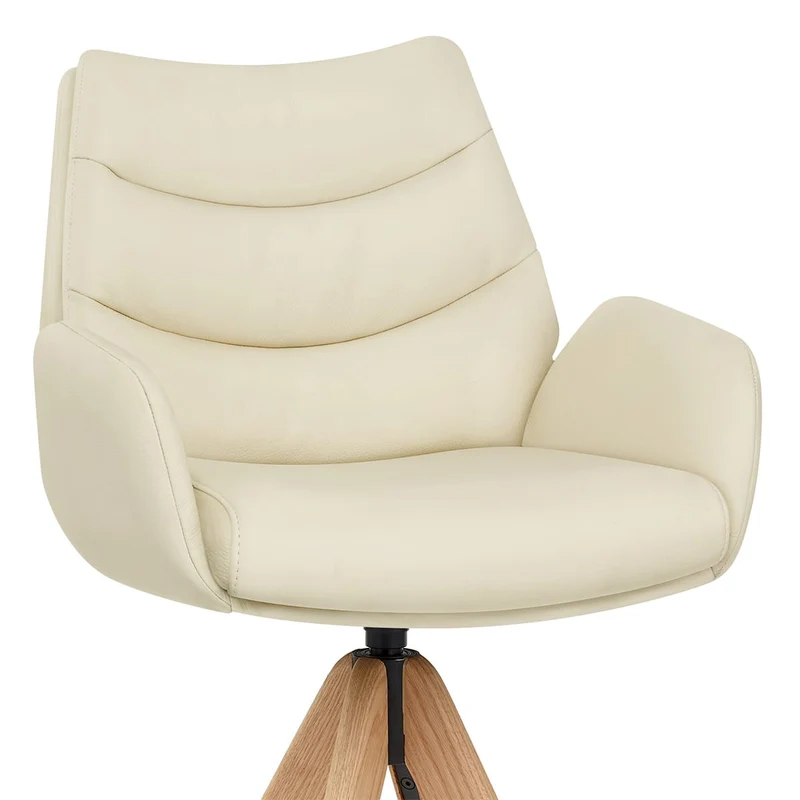 Chaise de Bar Bois Cuir Véritable - Madrid Crème
