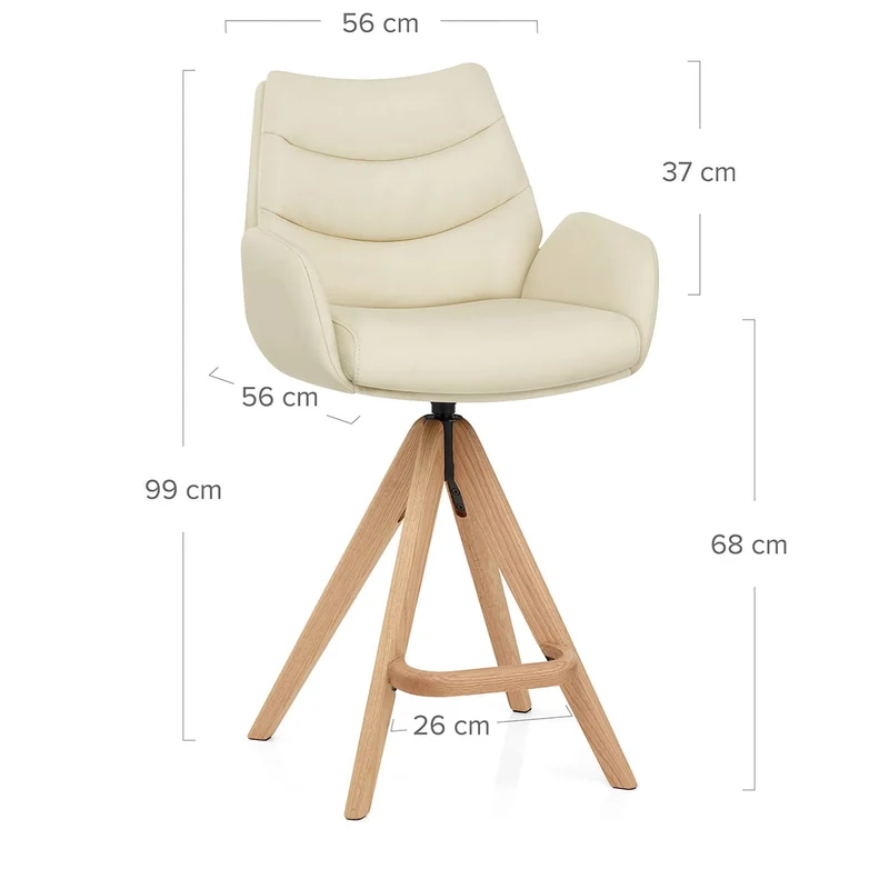 Chaise de Bar Bois Cuir Véritable - Madrid Crème