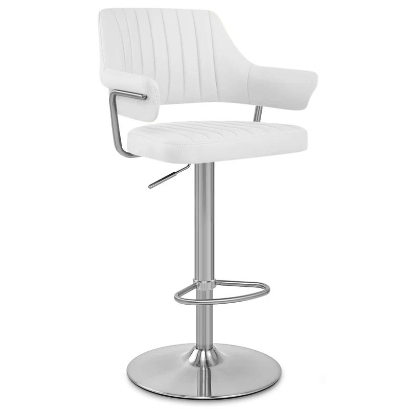 Chaise de Bar Chrome Brossé Faux Cuir - Skyline Blanc