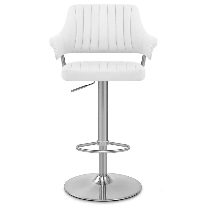 Chaise de Bar Chrome Brossé Faux Cuir - Skyline Blanc