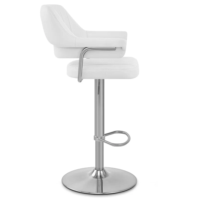 Chaise de Bar Chrome Brossé Faux Cuir - Skyline Blanc