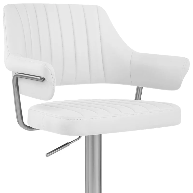 Chaise de Bar Chrome Brossé Faux Cuir - Skyline Blanc