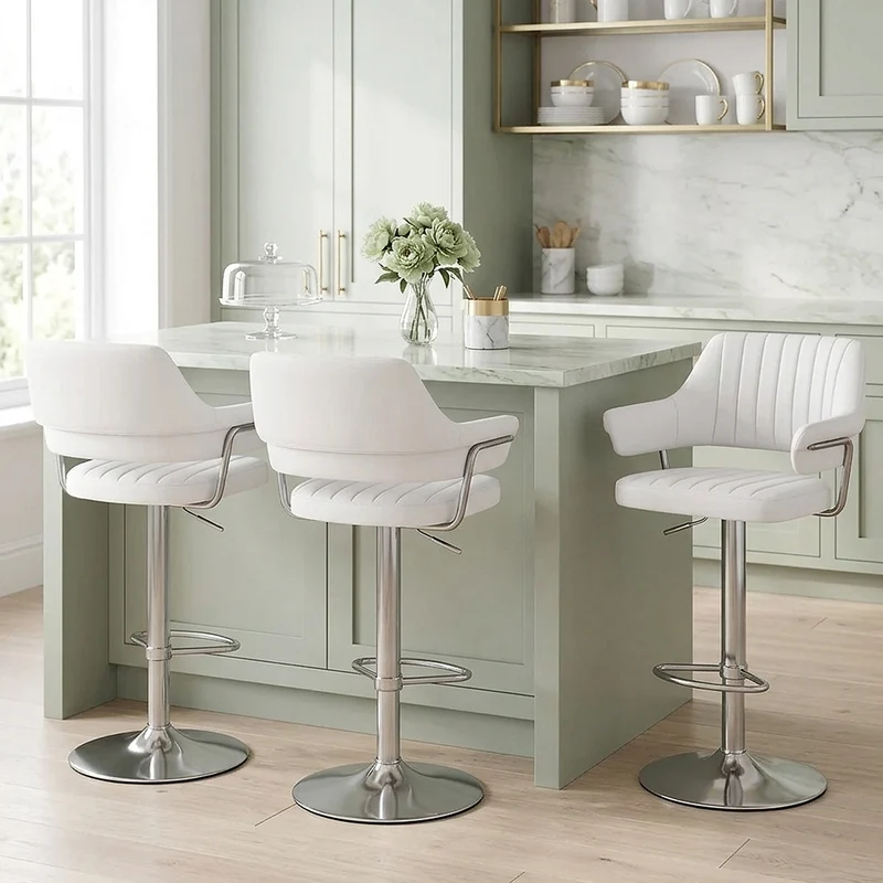 Chaise de Bar Chrome Brossé Faux Cuir - Skyline Blanc