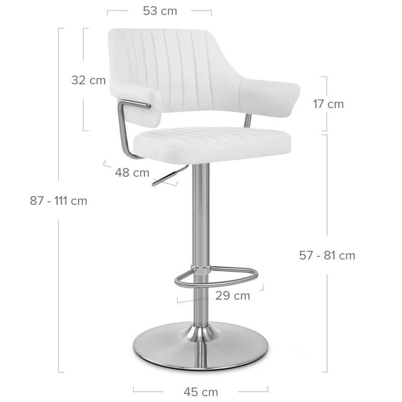 Chaise de Bar Chrome Brossé Faux Cuir - Skyline Blanc