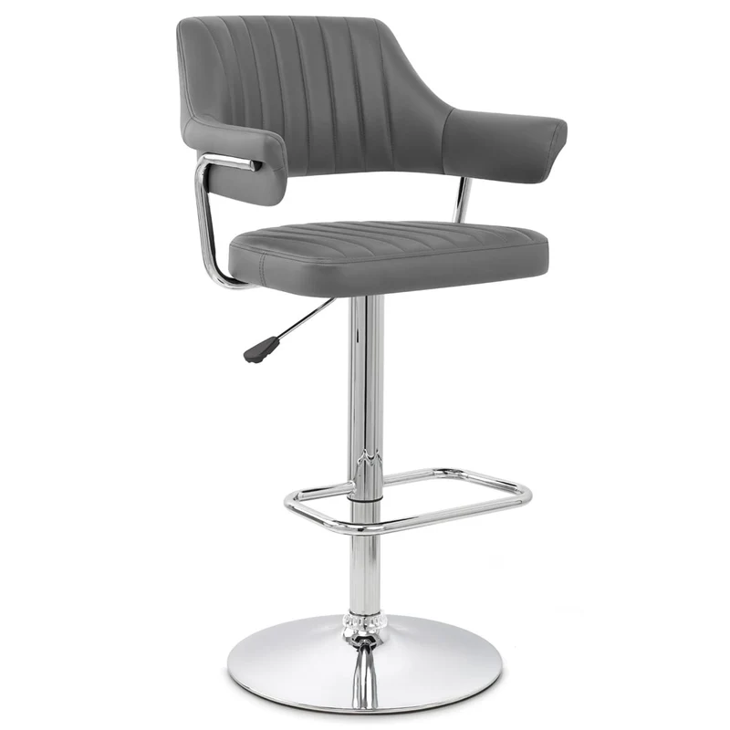 Chaise de Bar Faux Cuir Chrome - Skyline Gris