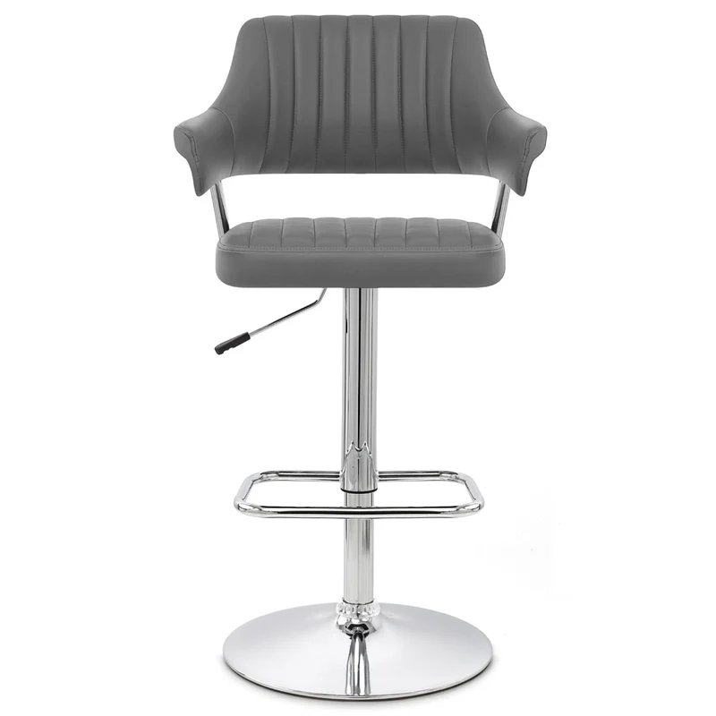 Chaise de Bar Faux Cuir Chrome - Skyline Gris