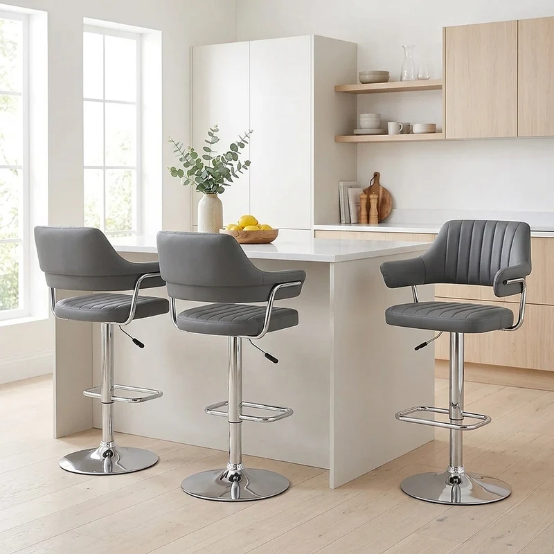 Chaise de Bar Faux Cuir Chrome - Skyline Gris
